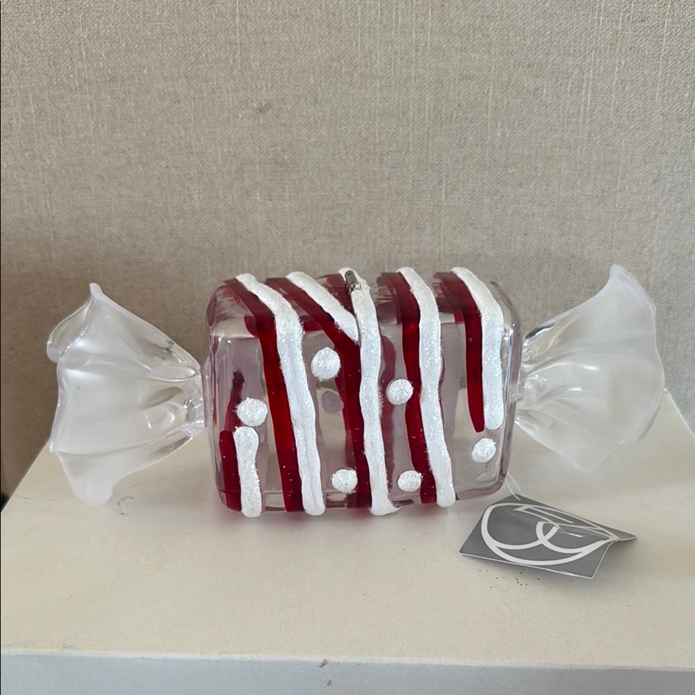 Department 56 Red and White Glass Striped Candy Christmas Holiday Decoration